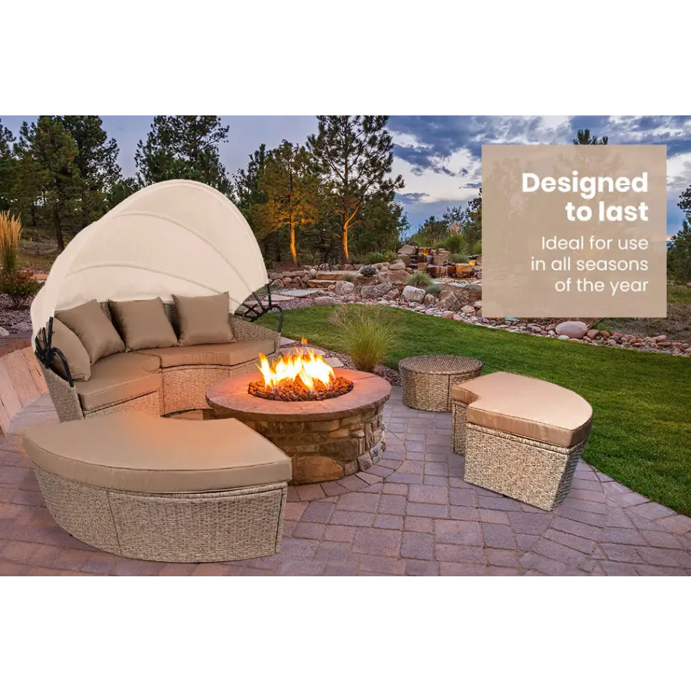 LONDON RATTAN Day Bed Daybed Sofa Garden Wicker Outdoor Furniture Round - Furniture > Outdoor