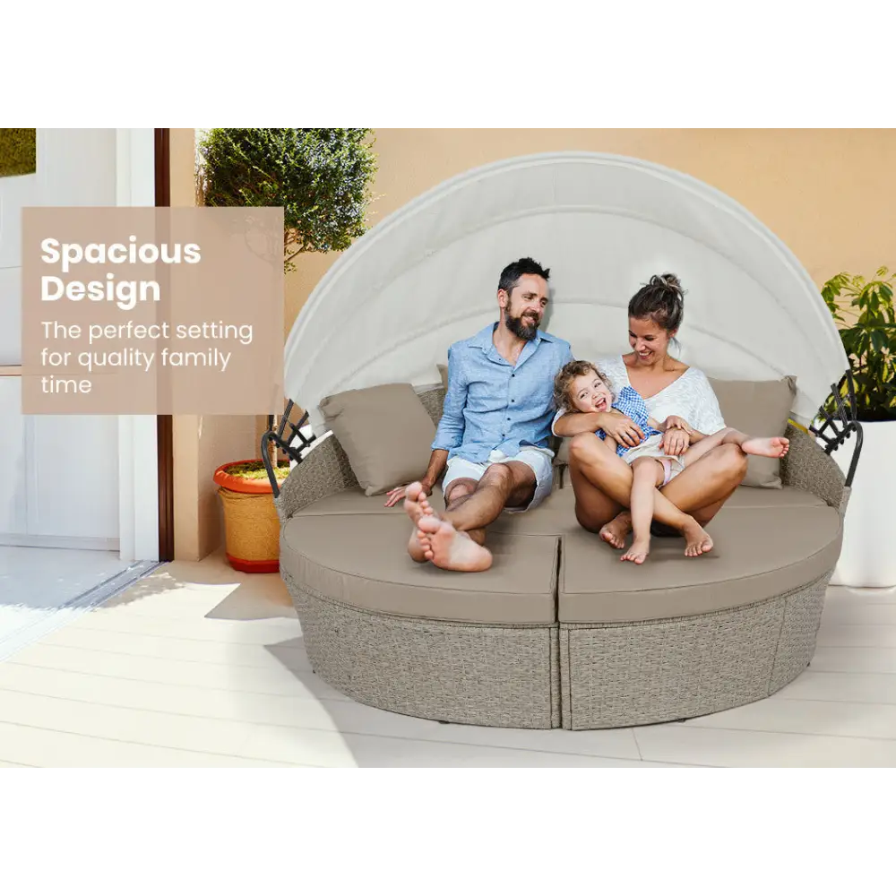 LONDON RATTAN Day Bed Daybed Sofa Garden Wicker Outdoor Furniture Round - Furniture > Outdoor