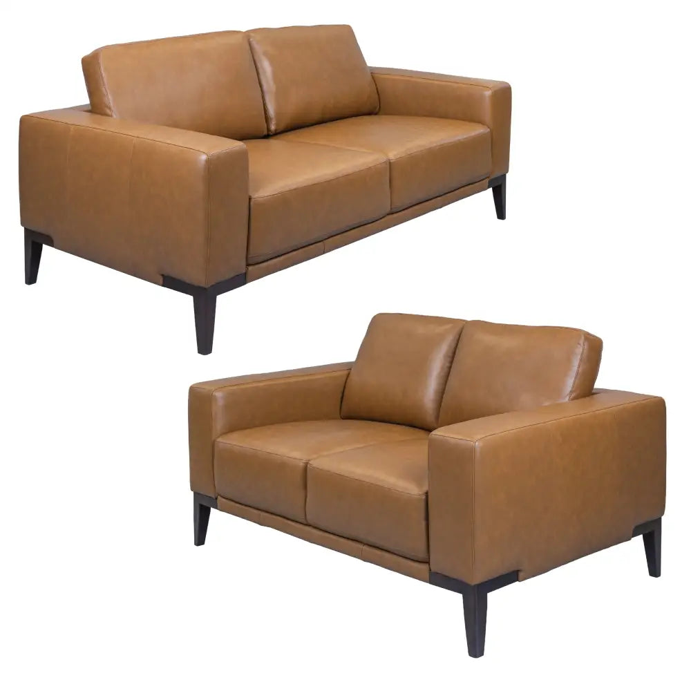 Lorenzo 2 + 3 Seater Sofa Leather Upholstered Lounge Set - Tan - Furniture > Sofas