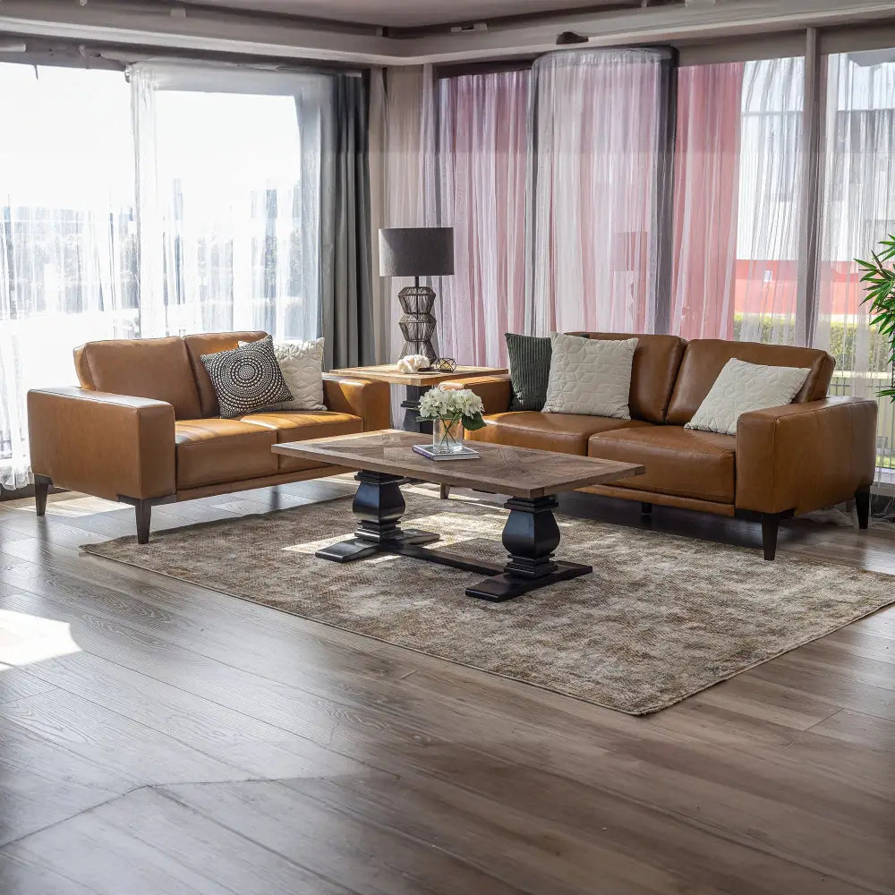 Lorenzo 2 Seater Sofa Leather Upholstered Lounge - Tan - Furniture > Sofas