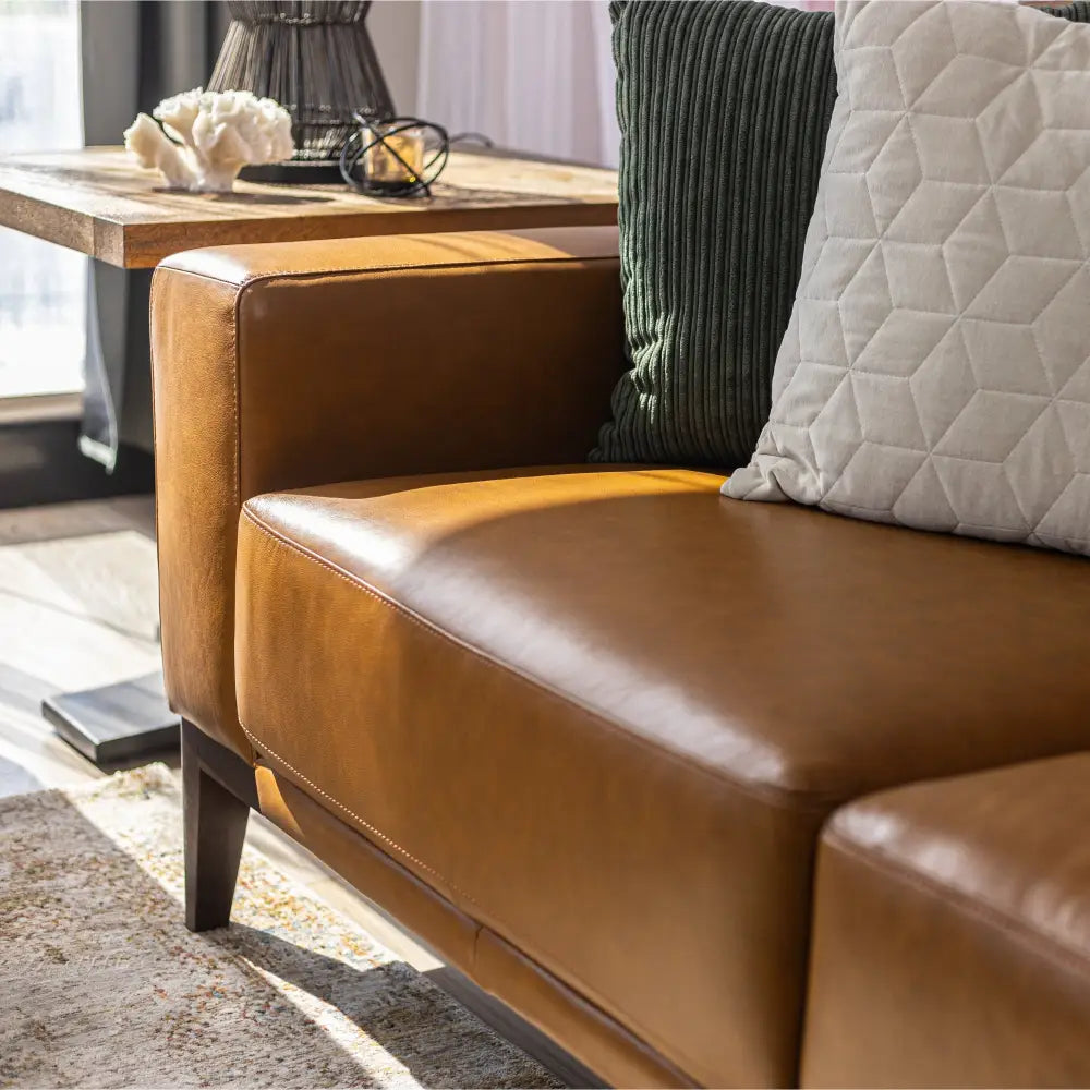 Lorenzo 3 Seater Sofa Leather Upholstered Lounge - Tan - Furniture > Sofas