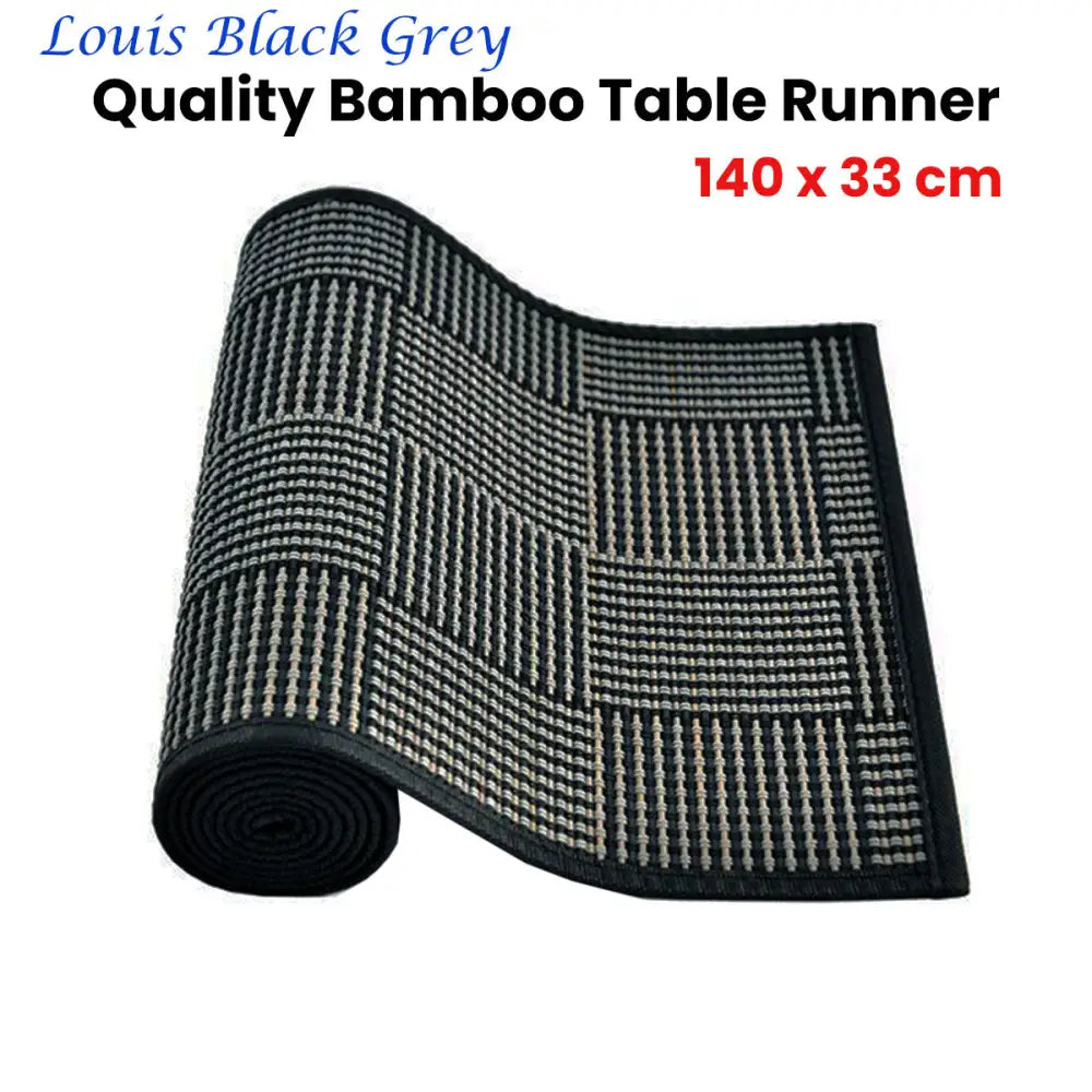 Louis Bamboo Table Runner Black Grey 140 x 33cm - Home & Garden > Kitchenware