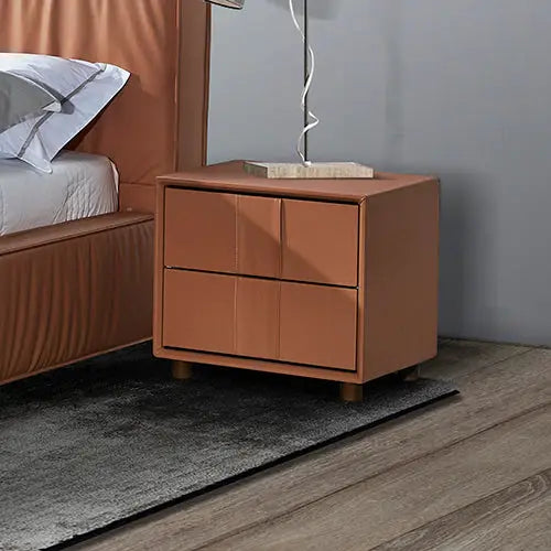 Louis Bedside Table MDF With PU Leather Wooden Legs - Furniture > Bedroom > Bedside Tables