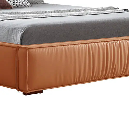 Louis Queen Bed Frame PU leather KD Slat in Wooden Legs - Furniture > Bedroom > Beds & Bed Frames