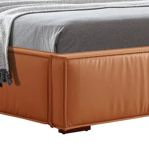 Louis Queen Bed Frame PU leather KD Slat in Wooden Legs - Furniture > Bedroom > Beds & Bed Frames