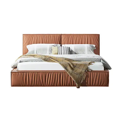 Louis Queen Bed Frame PU leather KD Slat in Wooden Legs - Furniture > Bedroom > Beds & Bed Frames