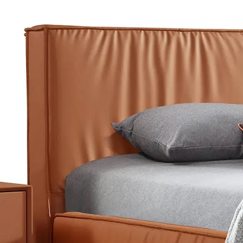 Louis Queen Bed Frame PU leather KD Slat in Wooden Legs - Furniture > Bedroom > Beds & Bed Frames