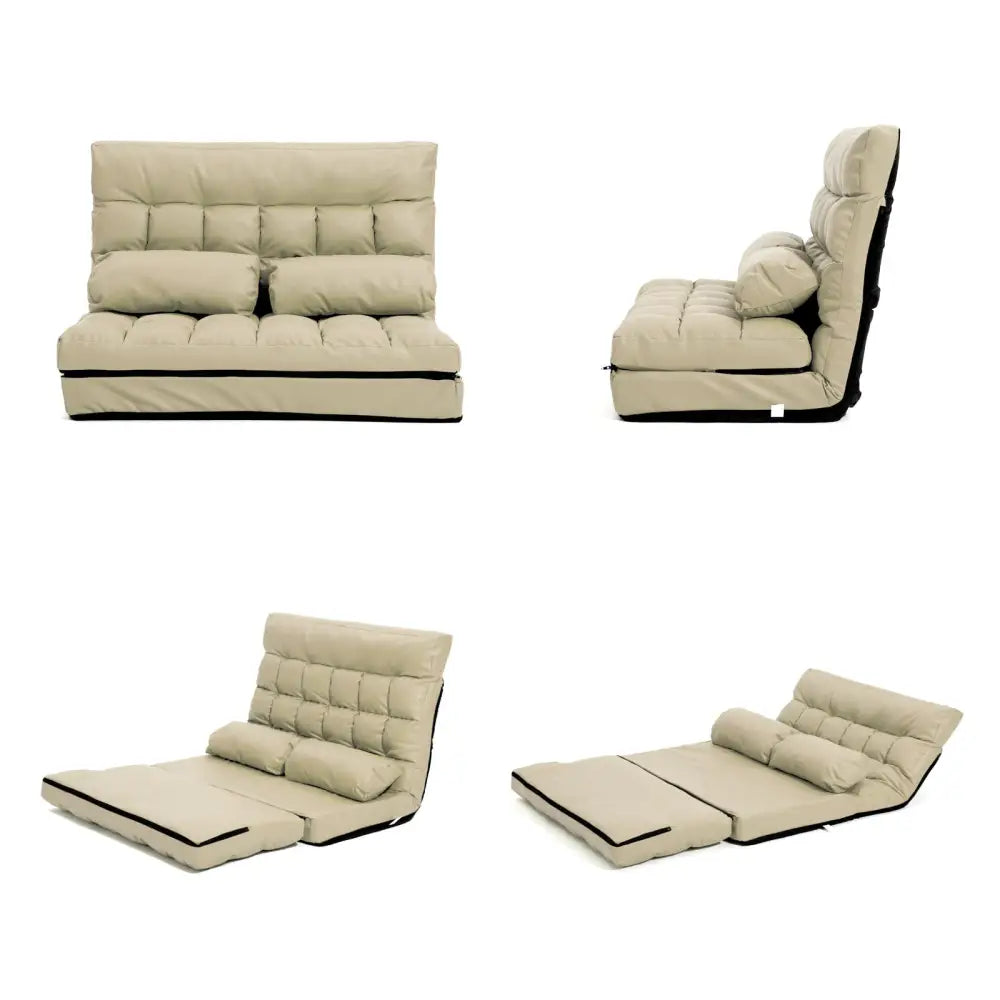 Lounge Couch Sofa Bed Double Seat Leather GEMINI BEIGE - Furniture > Sofas