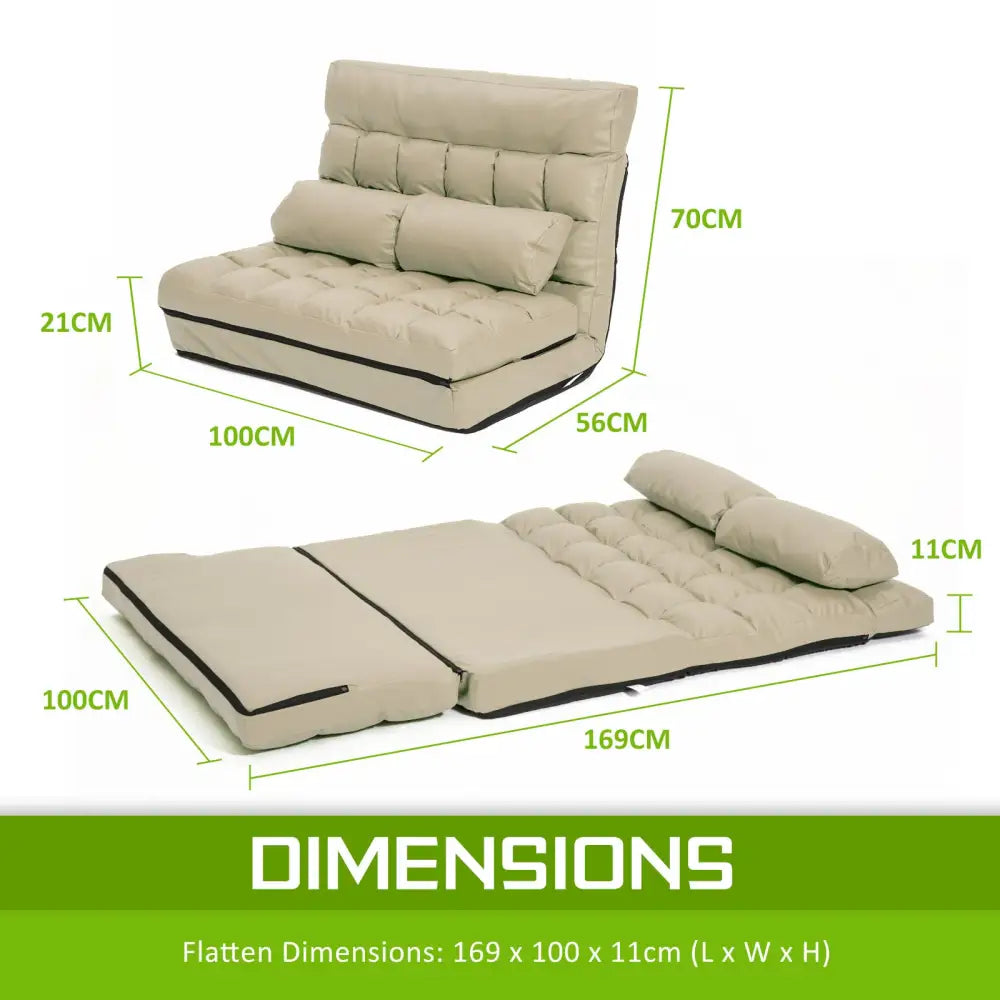 Lounge Couch Sofa Bed Double Seat Leather GEMINI BEIGE - Furniture > Sofas