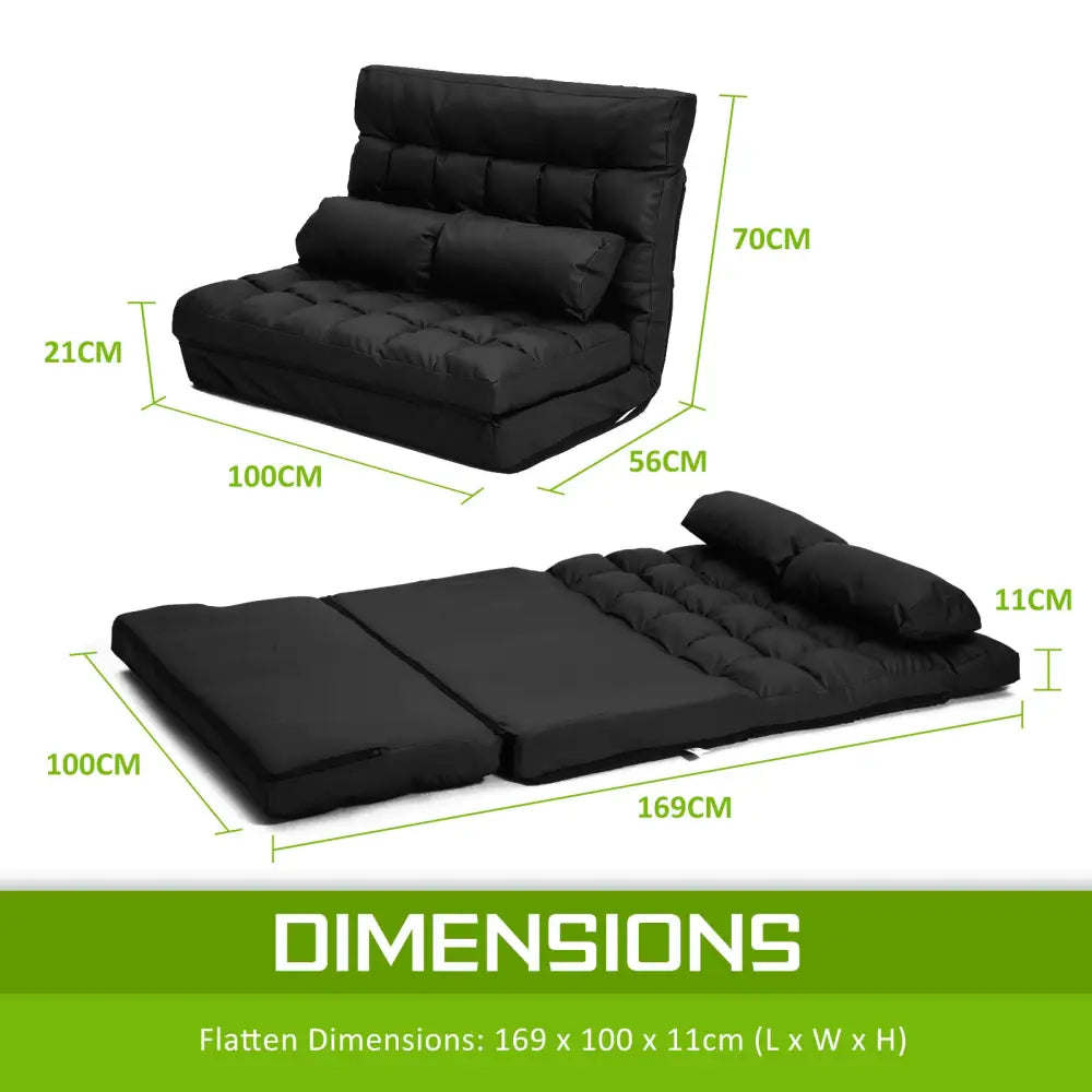 Lounge Couch Sofa Bed Double Seat Leather GEMINI BLACK - Furniture > Sofas