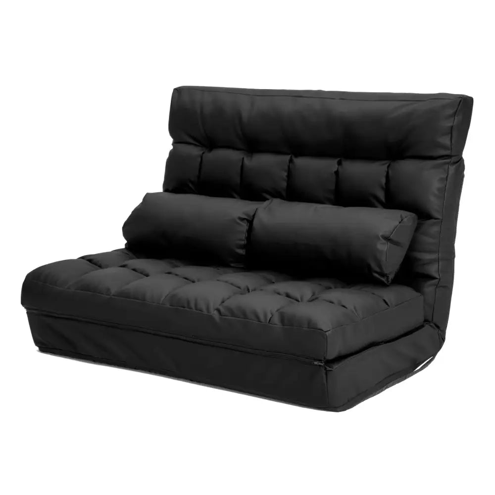 Lounge Couch Sofa Bed Double Seat Leather GEMINI BLACK - Furniture > Sofas
