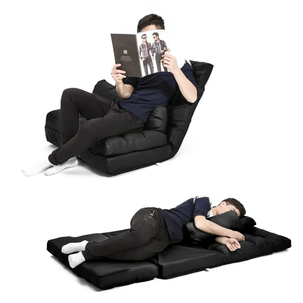 Lounge Couch Sofa Bed Double Seat Leather GEMINI BLACK - Furniture > Sofas