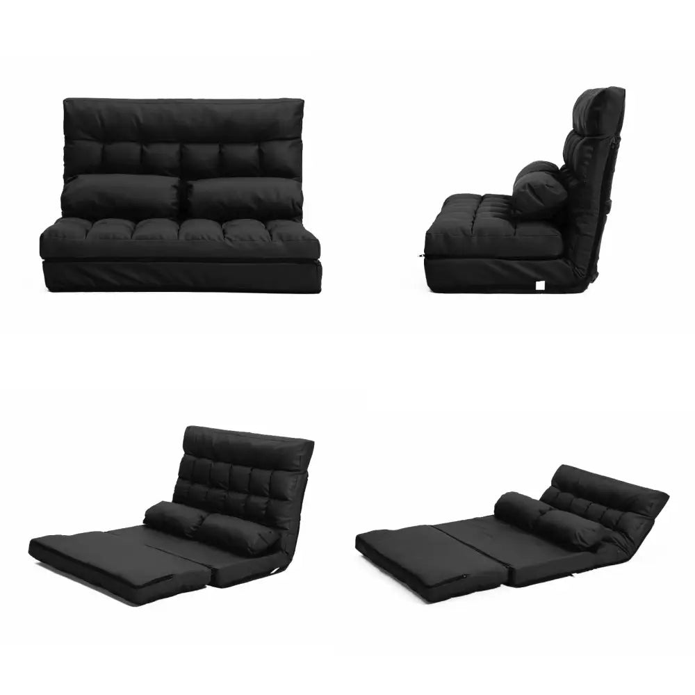 Lounge Couch Sofa Bed Double Seat Leather GEMINI BLACK - Furniture > Sofas