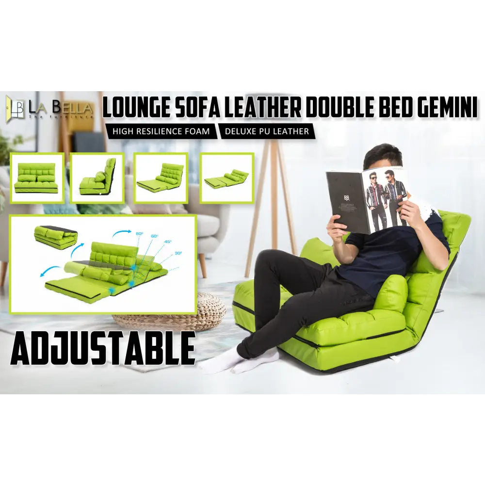 Lounge Couch Sofa Bed Double Seat Leather GEMINI GREEN - Furniture > Sofas