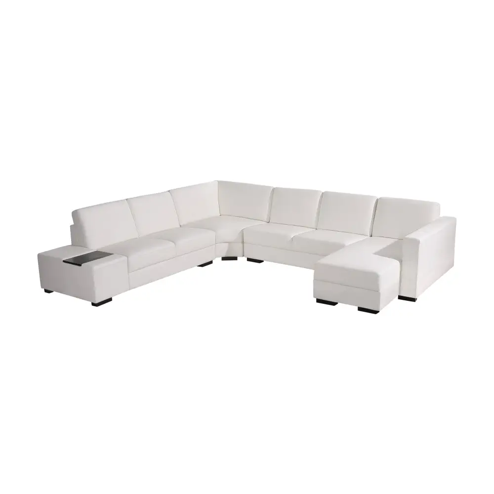 Lounge Set Luxurious 6 Seater Bonded Leather Corner Sofa Living Room Couch in White with Chaise - Furniture > Sofas