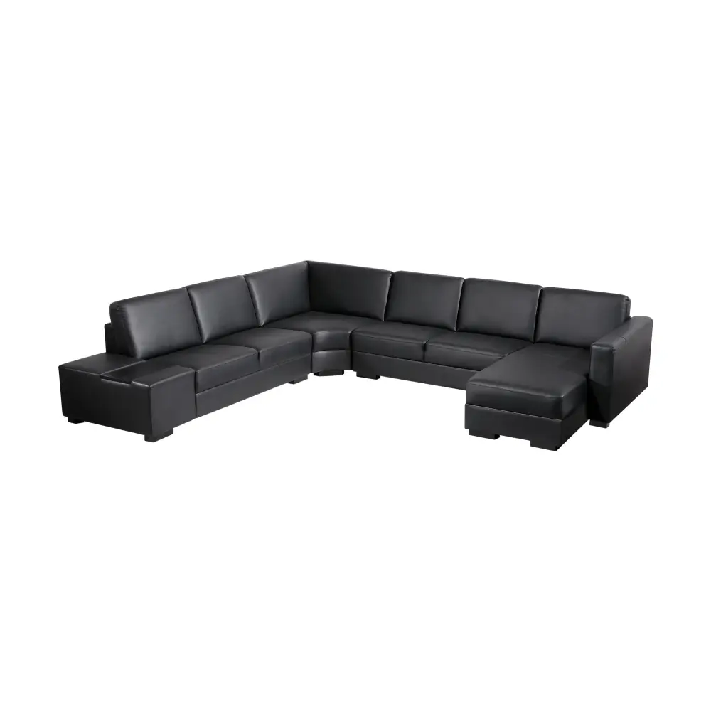 Lounge Set Luxurious 6 Seater Bonded Leather Corner Sofa Living Room Couch in Black with Chaise - Furniture > Sofas