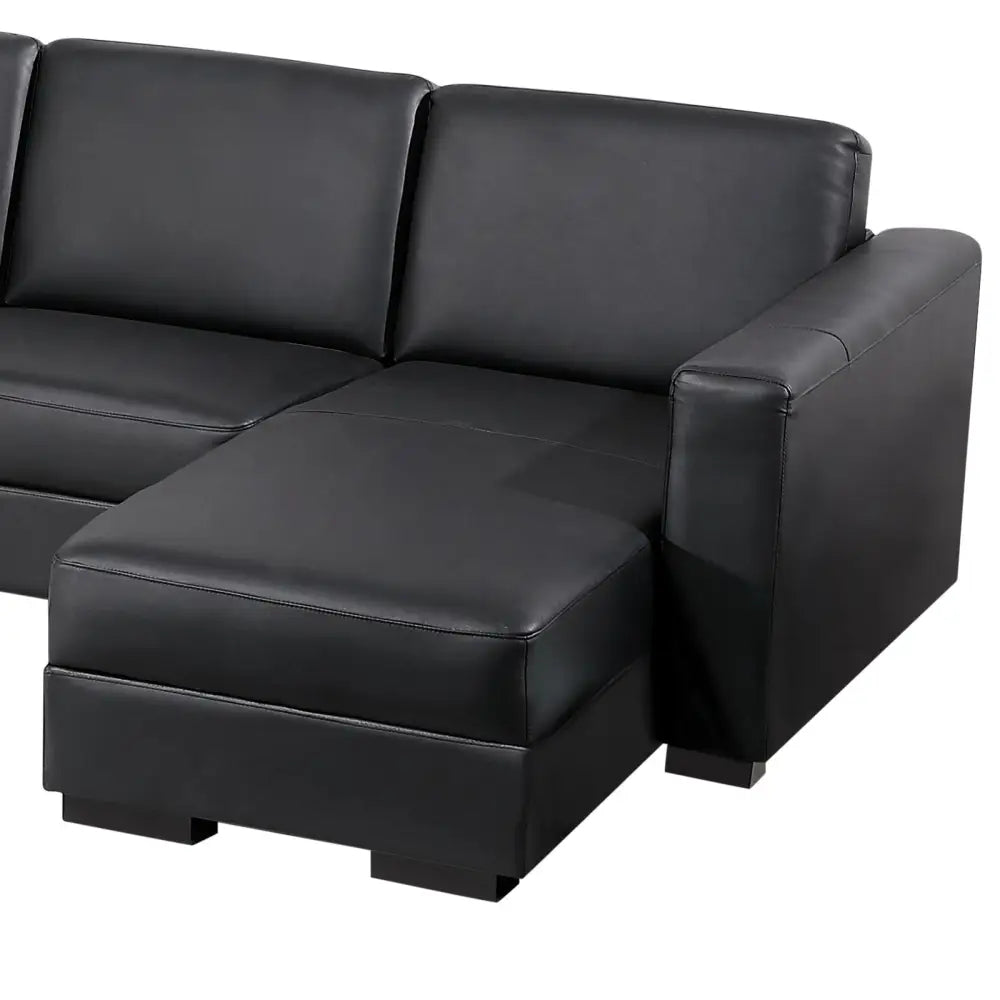 Lounge Set Luxurious 6 Seater Bonded Leather Corner Sofa Living Room Couch in Black with Chaise - Furniture > Sofas