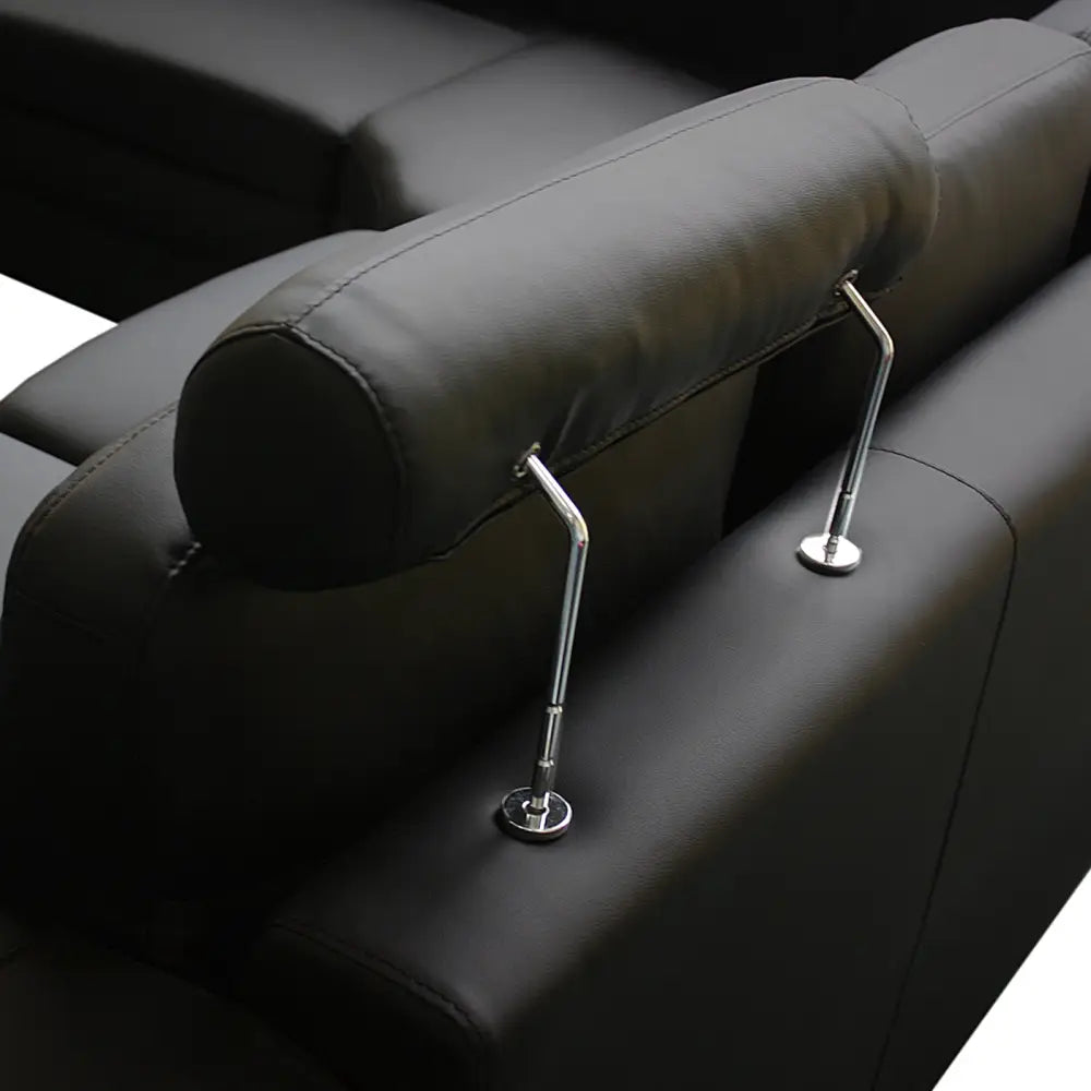 Lounge Set Luxurious 6 Seater Faux Leather Corner Sofa Living Room Couch in Black - Furniture > Bar Stools & Chairs >
