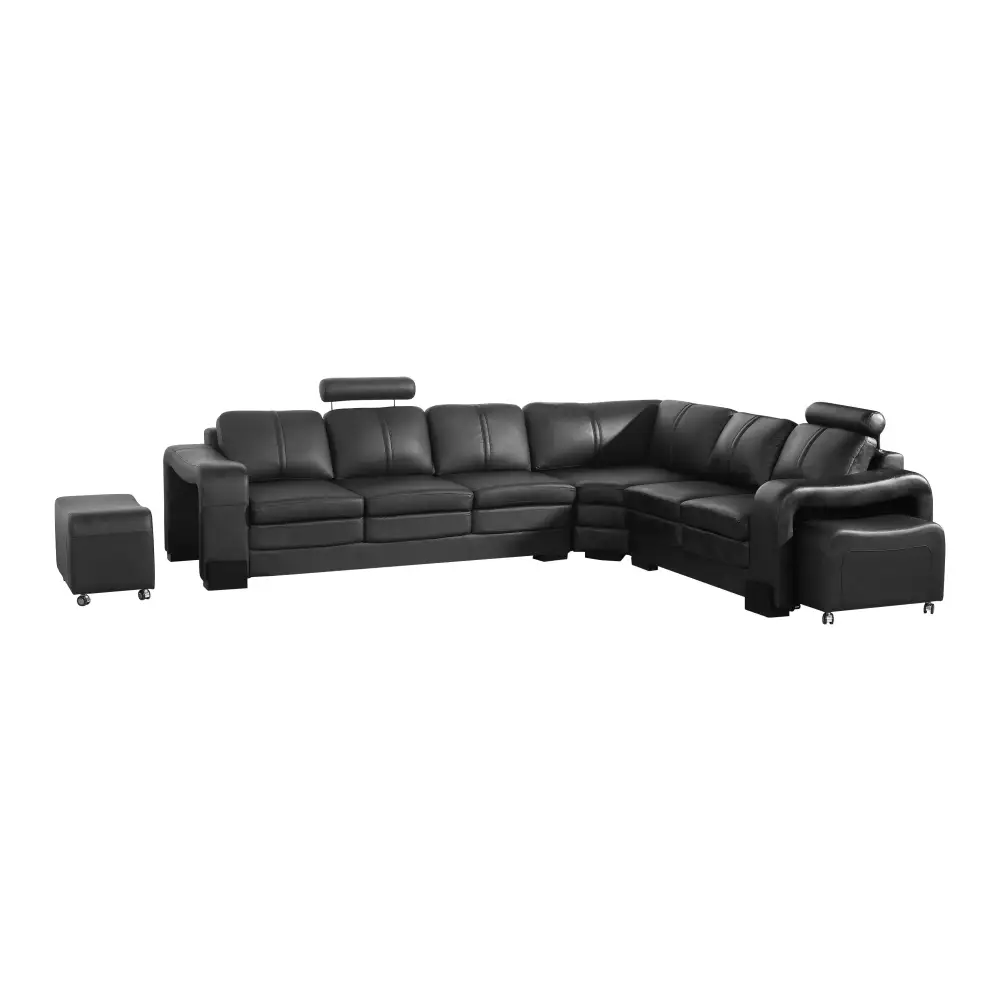 Lounge Set Luxurious 6 Seater Faux Leather Corner Sofa Living Room Couch in Black - Furniture > Bar Stools & Chairs >