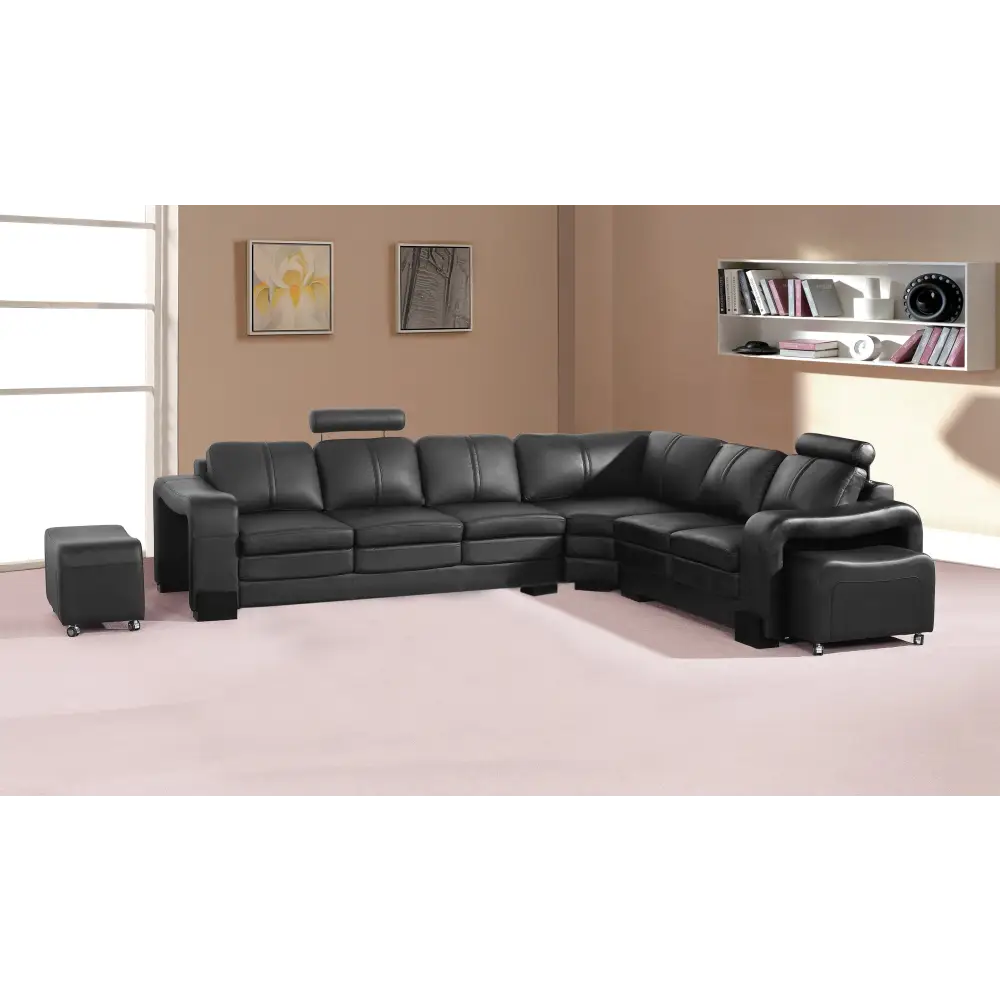 Lounge Set Luxurious 6 Seater Faux Leather Corner Sofa Living Room Couch in Black - Furniture > Bar Stools & Chairs >