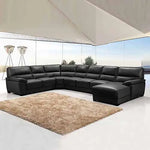 Lounge Set Luxurious 7 Seater Bonded Leather Corner Sofa Living Room Couch in Black with Chaise - Furniture > Sofas