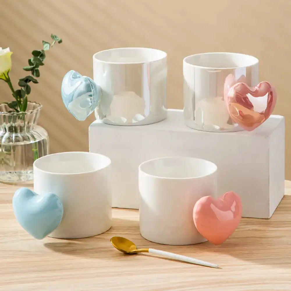 Lovely 3D Heart Love Ceramic Cup Mug Puffy Heart Handle with Gift Box (Purple) - Home & Garden > Kitchenware