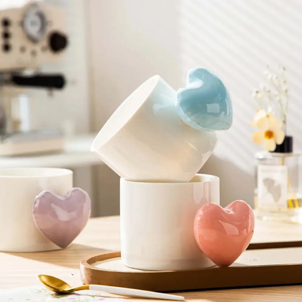 Lovely 3D Heart Love Ceramic Cup Mug Puffy Heart Handle with Gift Box (Purple) - Home & Garden > Kitchenware