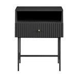 Lucia Slender Fluted Bedside Table in Black - Furniture > Bedroom > Bedside Tables