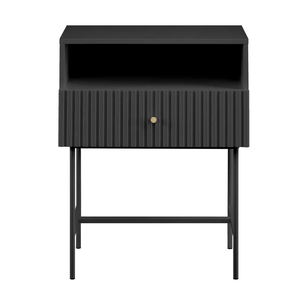 Lucia Slender Fluted Bedside Table in Black - Furniture > Bedroom > Bedside Tables