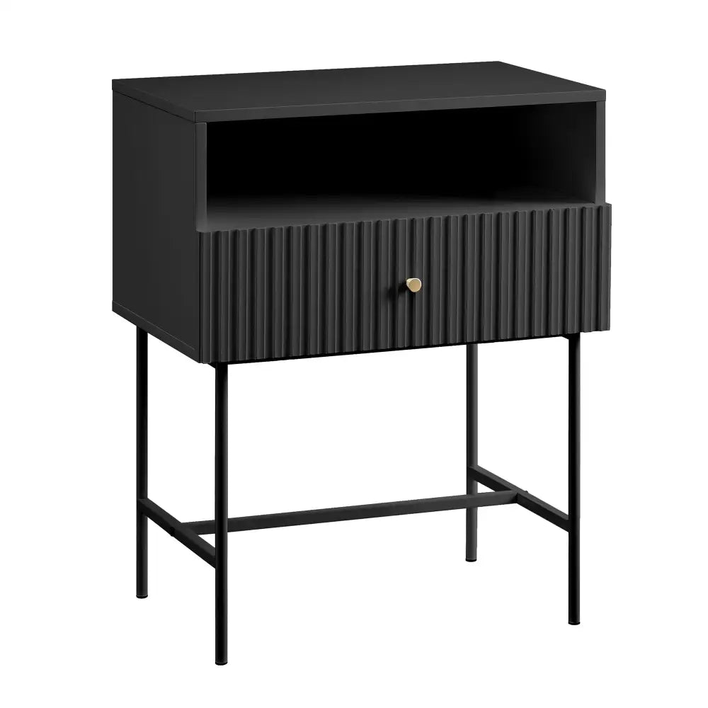 Lucia Slender Fluted Bedside Table in Black - Furniture > Bedroom > Bedside Tables