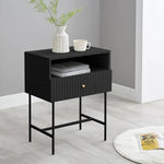 Lucia Slender Fluted Bedside Table in Black - Furniture > Bedroom > Bedside Tables
