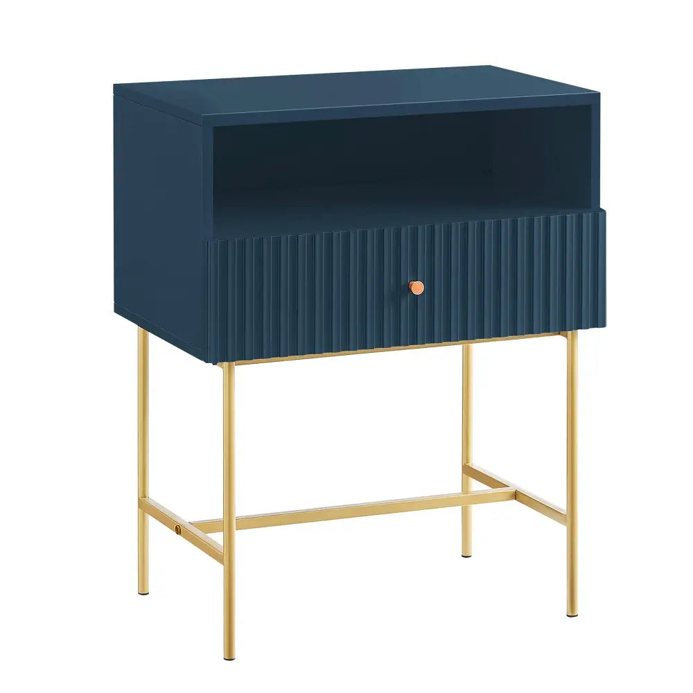 Lucia Slender Fluted Bedside Table in Blue - Furniture > Bedroom > Bedside Tables