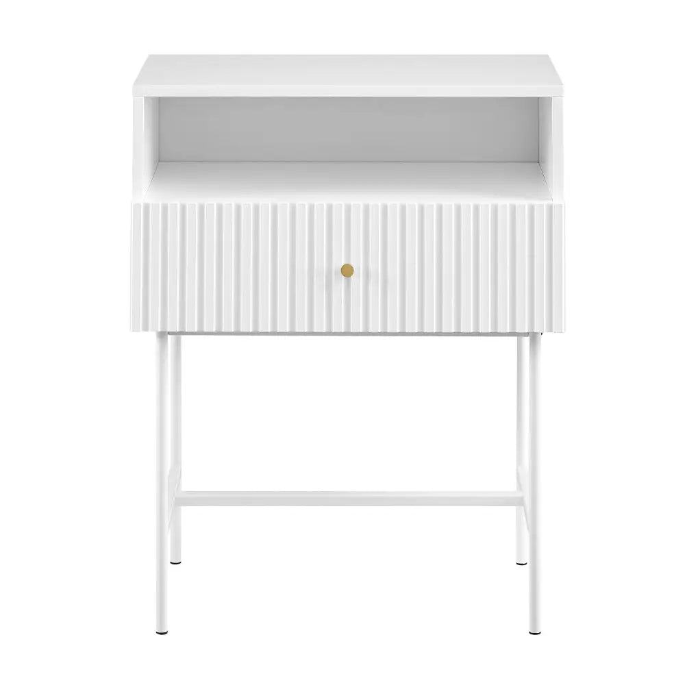 Lucia Slender Fluted Bedside Table in White - Furniture > Living Room