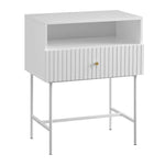 Lucia Slender Fluted Bedside Table in White - Furniture > Living Room