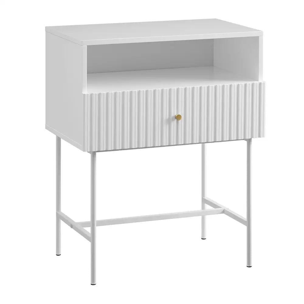Lucia Slender Fluted Bedside Table in White - Furniture > Living Room