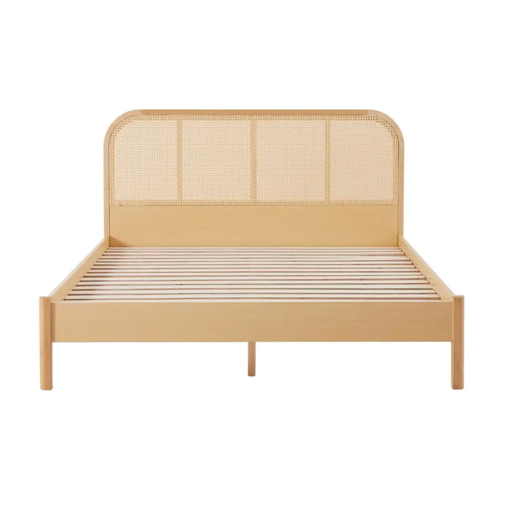 Lulu Bed Frame with Curved Rattan Bedhead - Double - Furniture > Bedroom