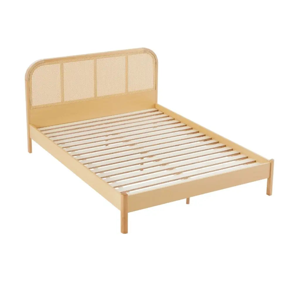 Lulu Bed Frame with Curved Rattan Bedhead - Double - Furniture > Bedroom