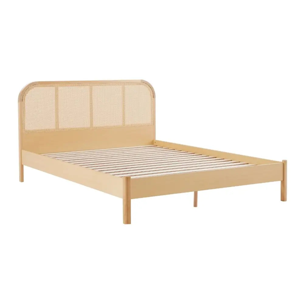 Lulu Bed Frame with Curved Rattan Bedhead - Double - Furniture > Bedroom
