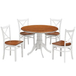 Lupin 5pc Dining Set 106cm Round Pedestral Table 4 Rubber Wood Chair - White Oak - Furniture > Dining
