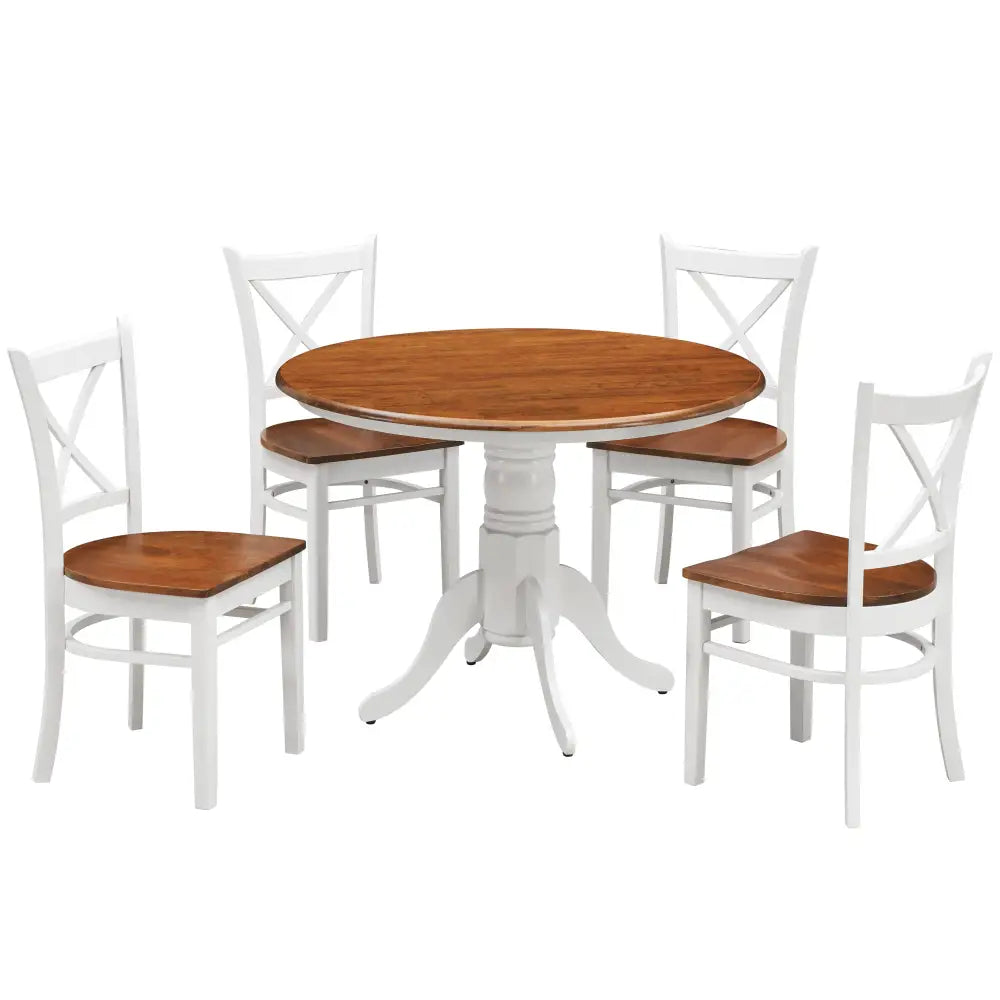 Lupin 5pc Dining Set 106cm Round Pedestral Table 4 Rubber Wood Chair - White Oak - Furniture > Dining