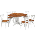 Lupin 7pc Dining Set 150cm Extendable Pedestral Table 4 Timber Chair - White Oak - Furniture > Dining