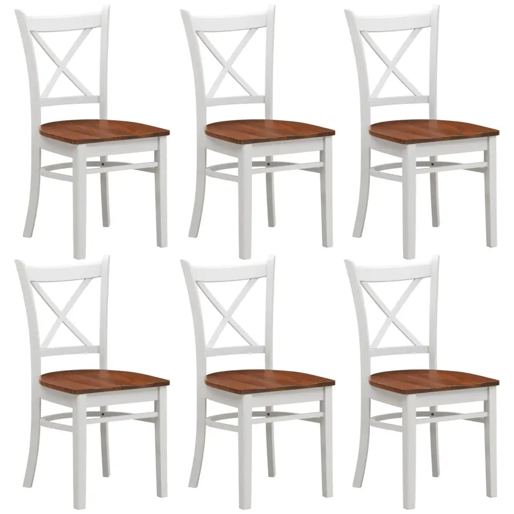 Lupin Dining Chair Set of 6 Crossback Solid Rubber Wood Furniture - White Oak - Furniture > Dining