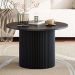 Luxe Black Ribbed Texture Wooden Coffee Table - Furniture > Living Room