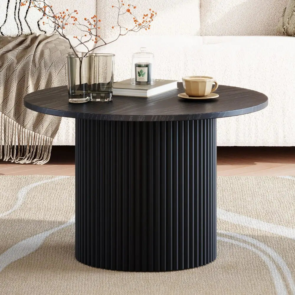 Luxe Black Ribbed Texture Wooden Coffee Table - Furniture > Living Room