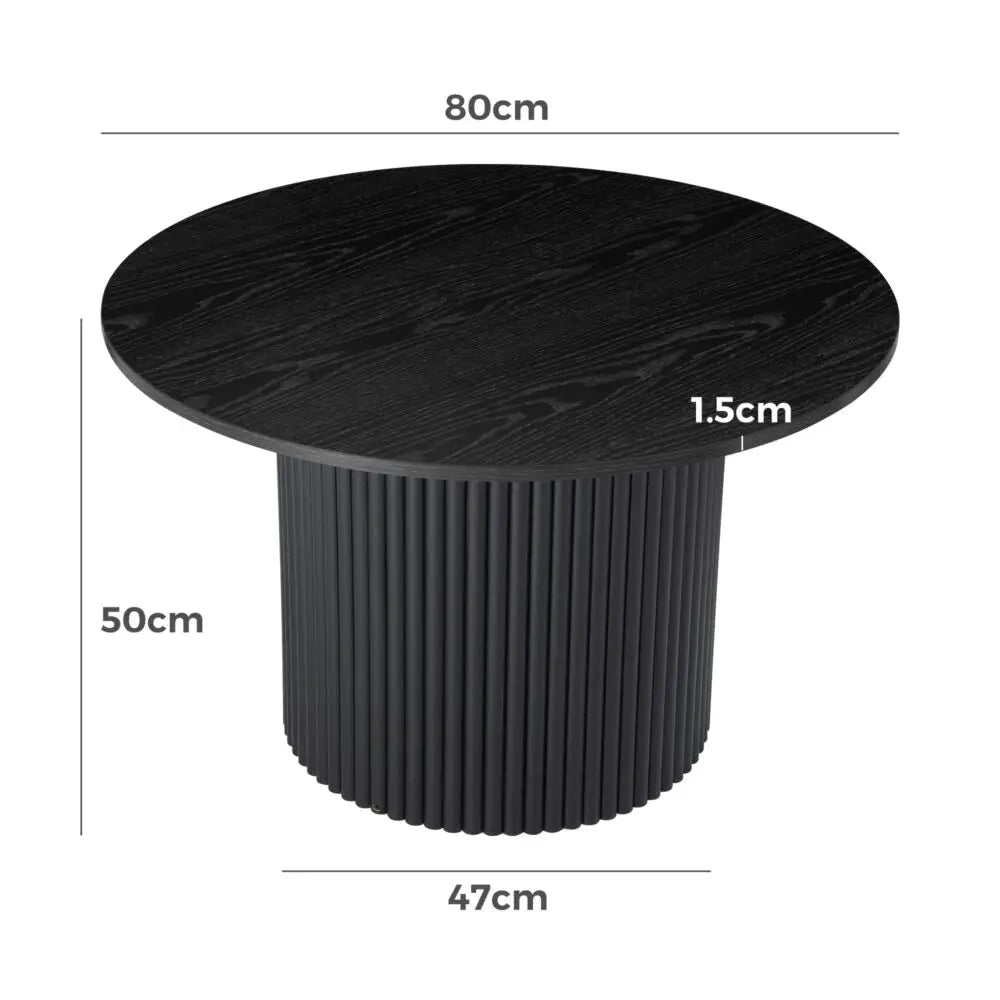 Luxe Black Ribbed Texture Wooden Coffee Table - Furniture > Living Room