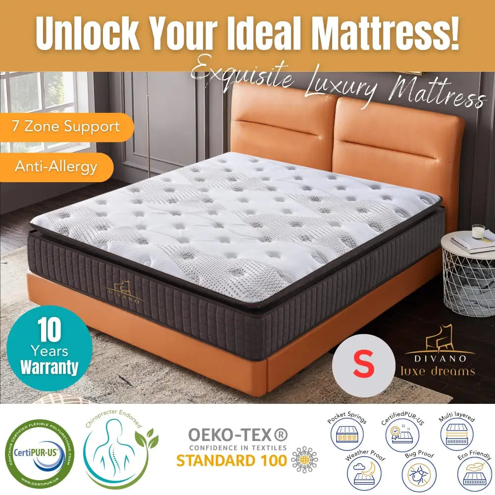 Luxe Dreams Single Size 7 Zones Pocket Spring Premium Medium Feel 34cm Mattress - Furniture > Mattresses