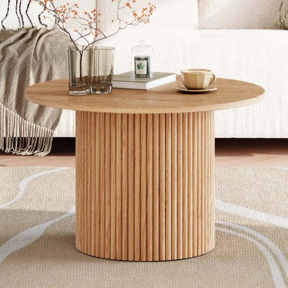 Luxe Ribbed Round Coffee Table Wooden - Furniture > Living Room