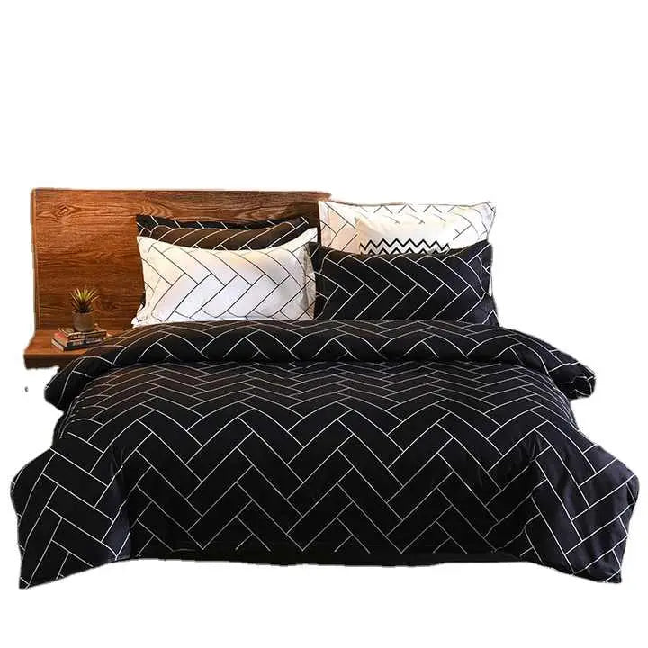 Luxurious Black Chevron 3-Piece Polyester Duvet Cover Set with 2 Pcs Pillowcases – Elegant Bedding Machine Washable