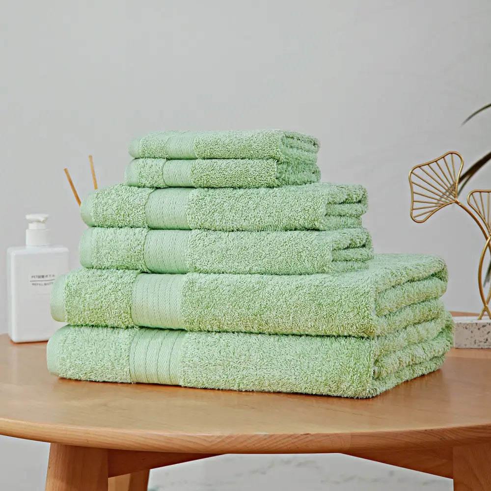 Luxury 6 Piece Soft and Absorbent Cotton Bath Towel Set - Sage Green - Home & Garden > Bathroom Accessories