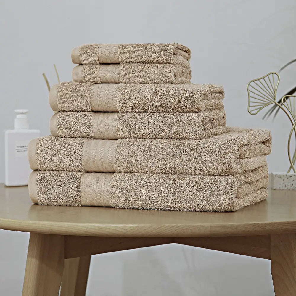 Luxury 6 Piece Soft and Absorbent Cotton Bath Towel Set - Sandstone - Home & Garden > Bathroom Accessories